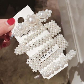 Set 4 kẹp tóc ngọc trai nhân tạo siêu sang chảnh cho các nàng điệu - kẹp tóc ngọc trai nhân tạo màu be quý phái