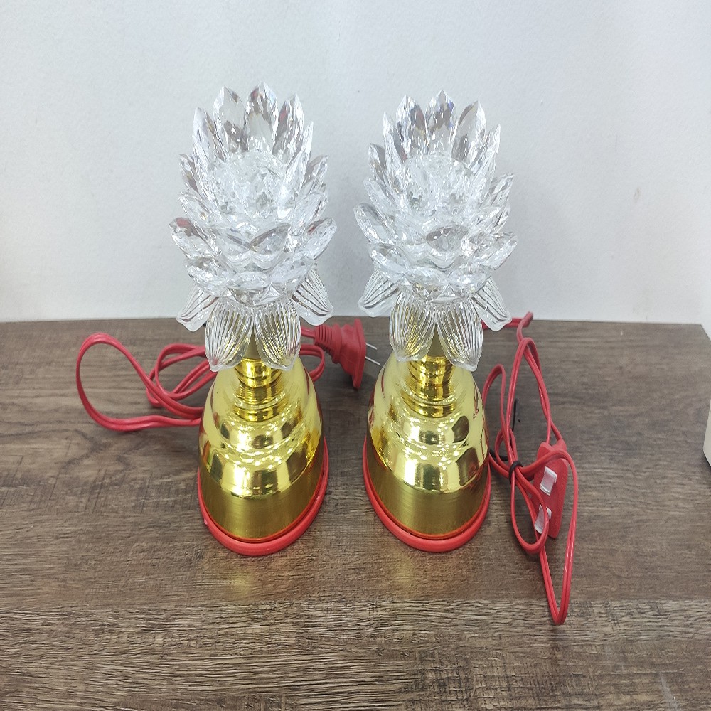 Bộ 2 đèn thờ hoa sen đổi màu cắm điện - 1812 ( trắng ) - D9/10 x H12 cm