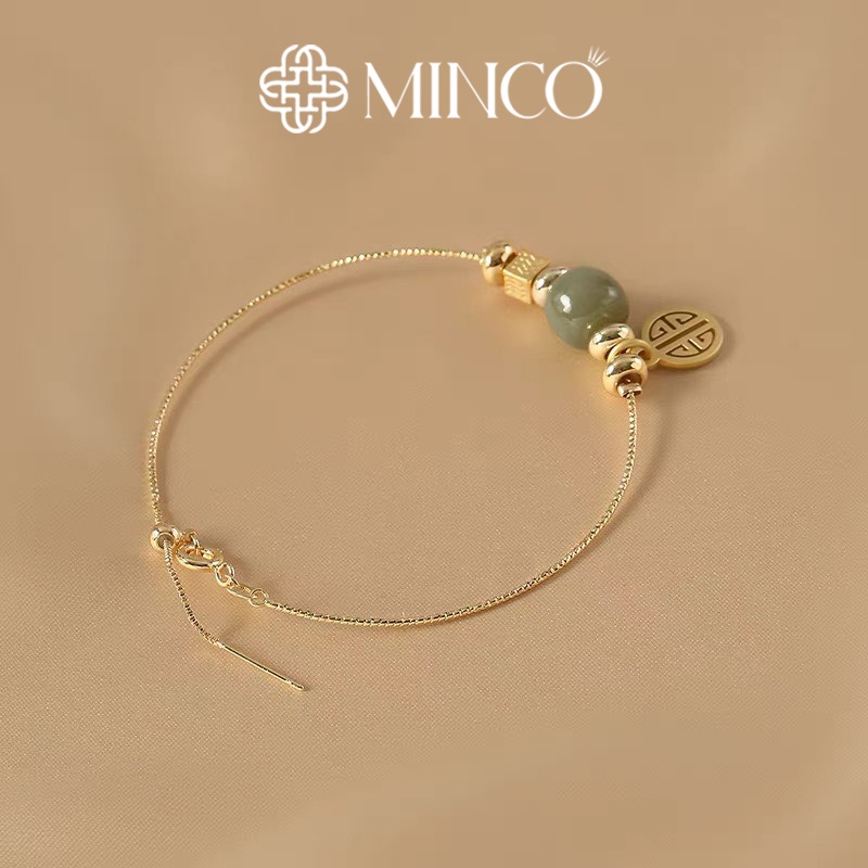 Lắc Tay nữ xinh mix charm chữ phúc màu vàng Minco Accessories Vòng tay nữ phong thủy mạ vàng VT36