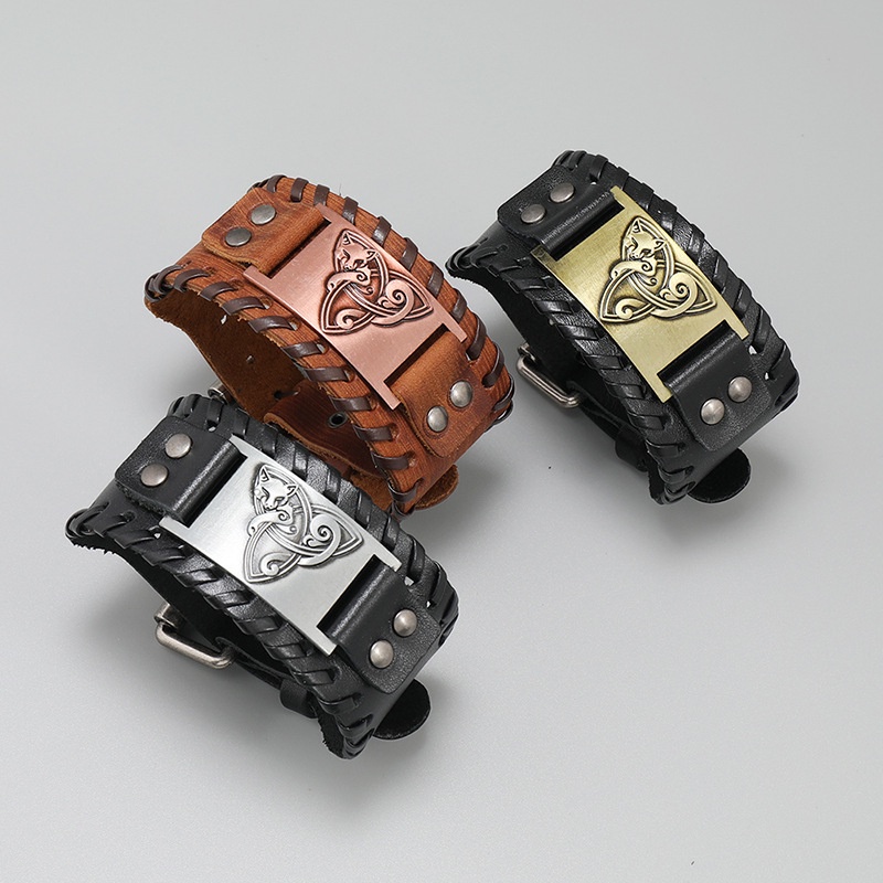 Vòng Tay Da Họa Tiết Cáo Viking Cổ Điển Phong Cách Bắc Âu