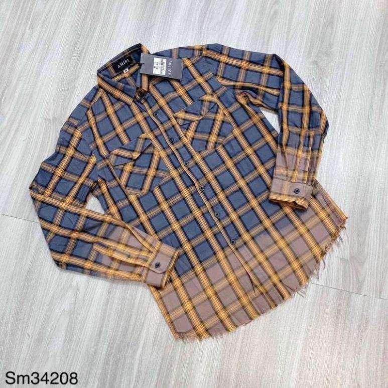 Áo Sơ Mi Nam Loang Rách Tua Nhiều Màu Siêu Hot - Áo Sơ Mi Kẻ Rách Đuôi Cao Cấp