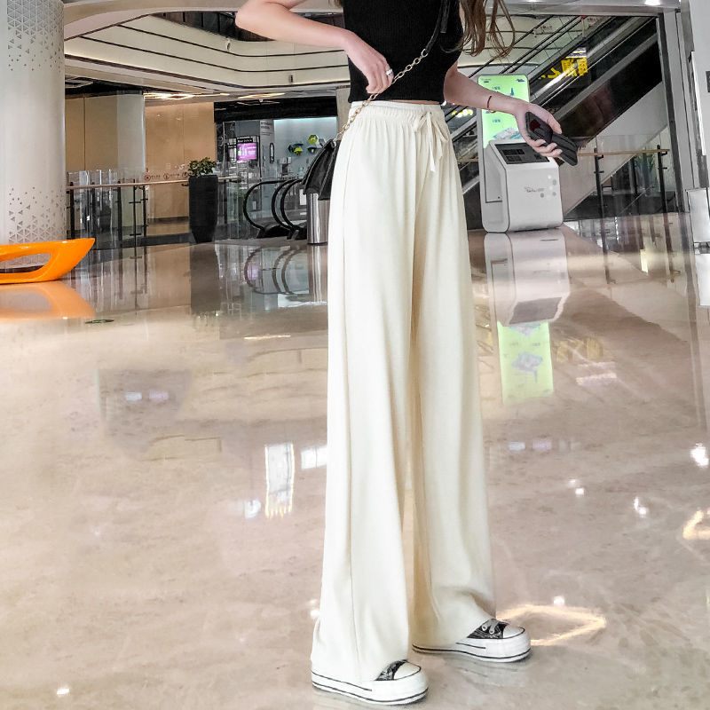 Ice silk wide leg pants for women summer new high waist straight tube loose casual pants