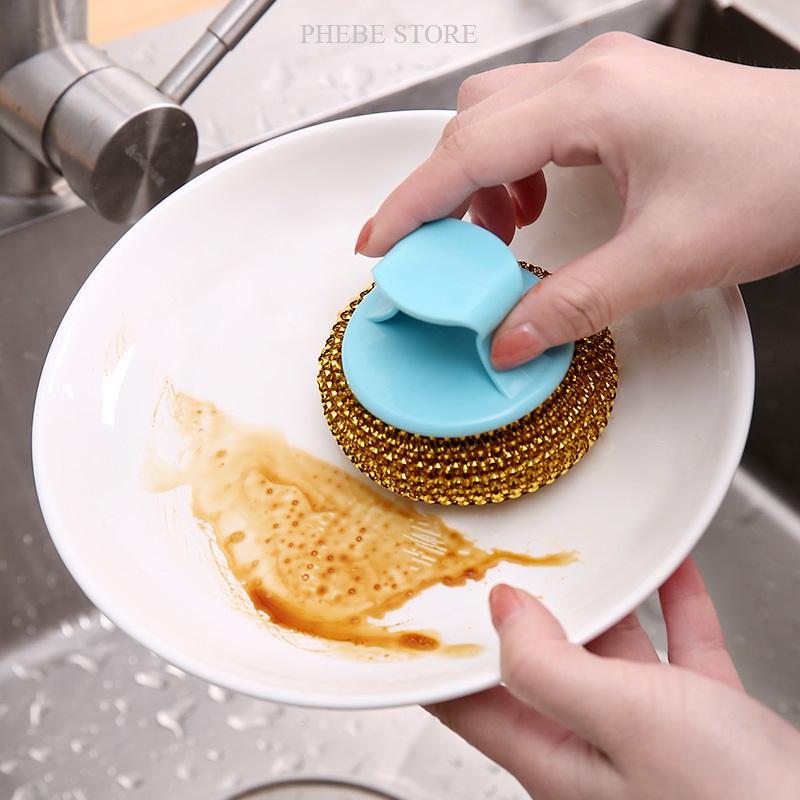 Cọ chùi rửa vệ sinh xoong nồi chén bát bếp đa năng thông minh tay cầm xỏ ngón không đau tay không làm rơi xỉ