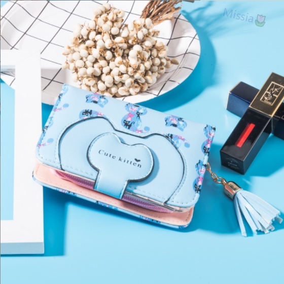 Ví nữ da PU in hình mèo dễ thương