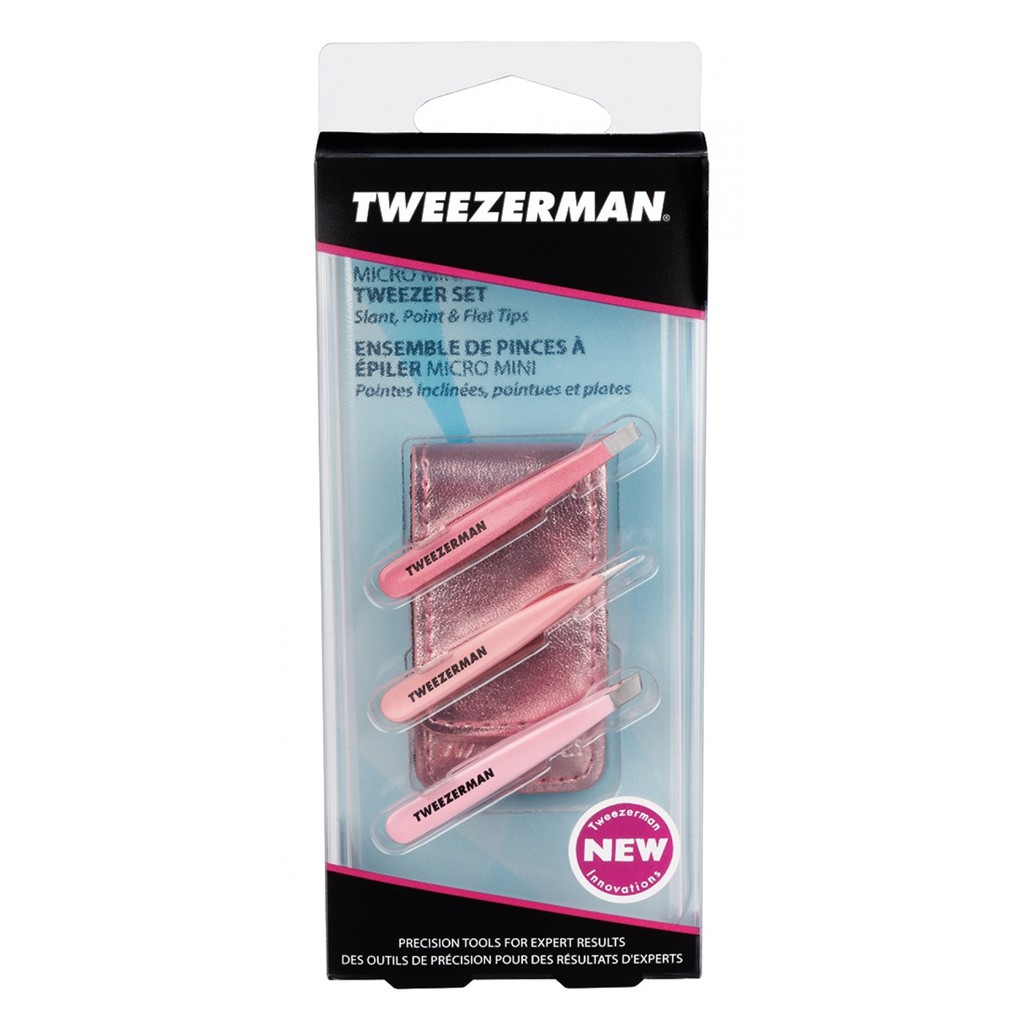 Tweezerman - Set 3 Cây Nhíp Mini Kèm Túi Tweezerman Micro Mini Tweezer Set