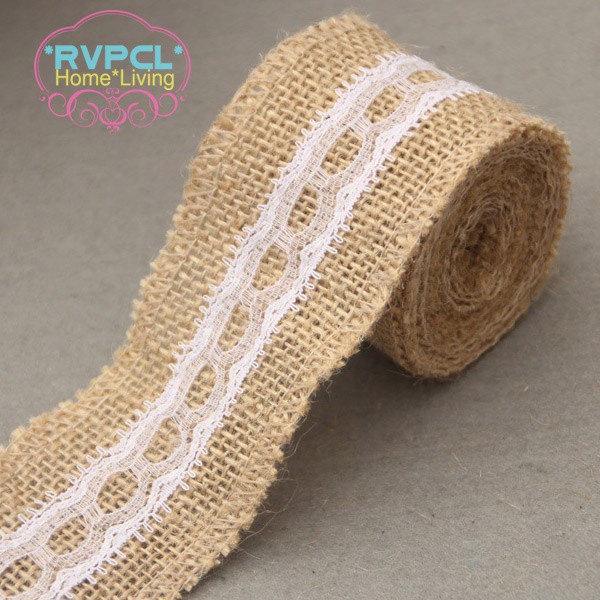 Cuộn Dây Ruy Băng Vải Bố Viền Ren 2m Trang Trí Tiệc Cưới Phong Cách Vintage