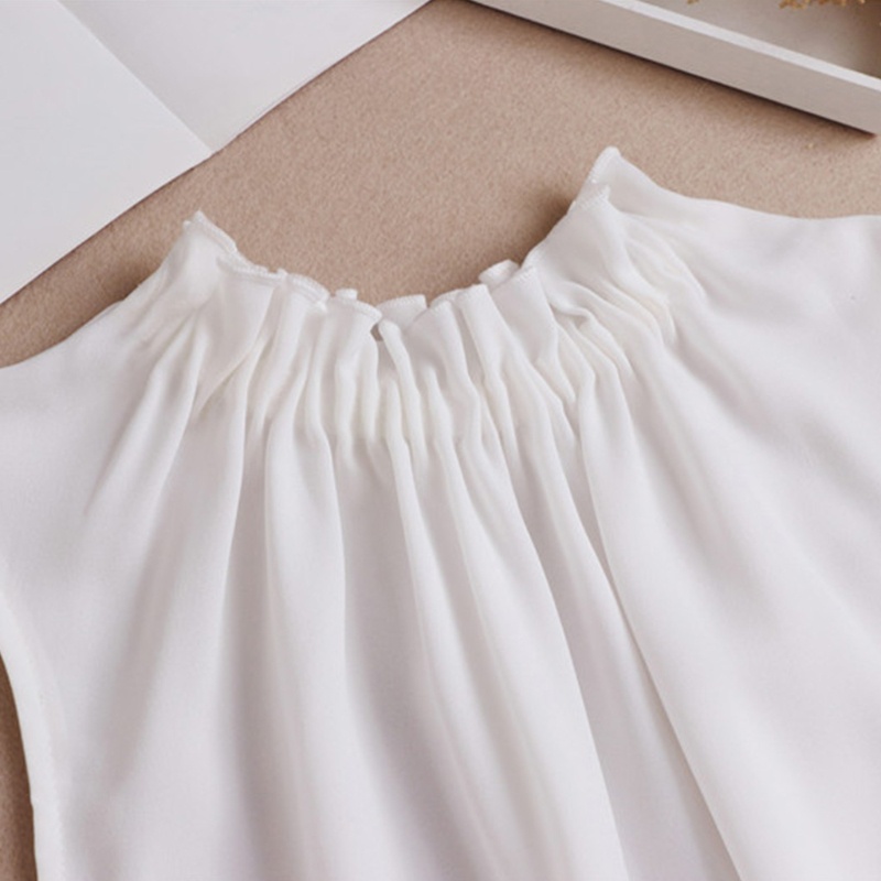 Xiangbao Áo Tank Top Voan Xếp Ly Bán Nguyệt Không Tay Phối Bèo Cho Nữ