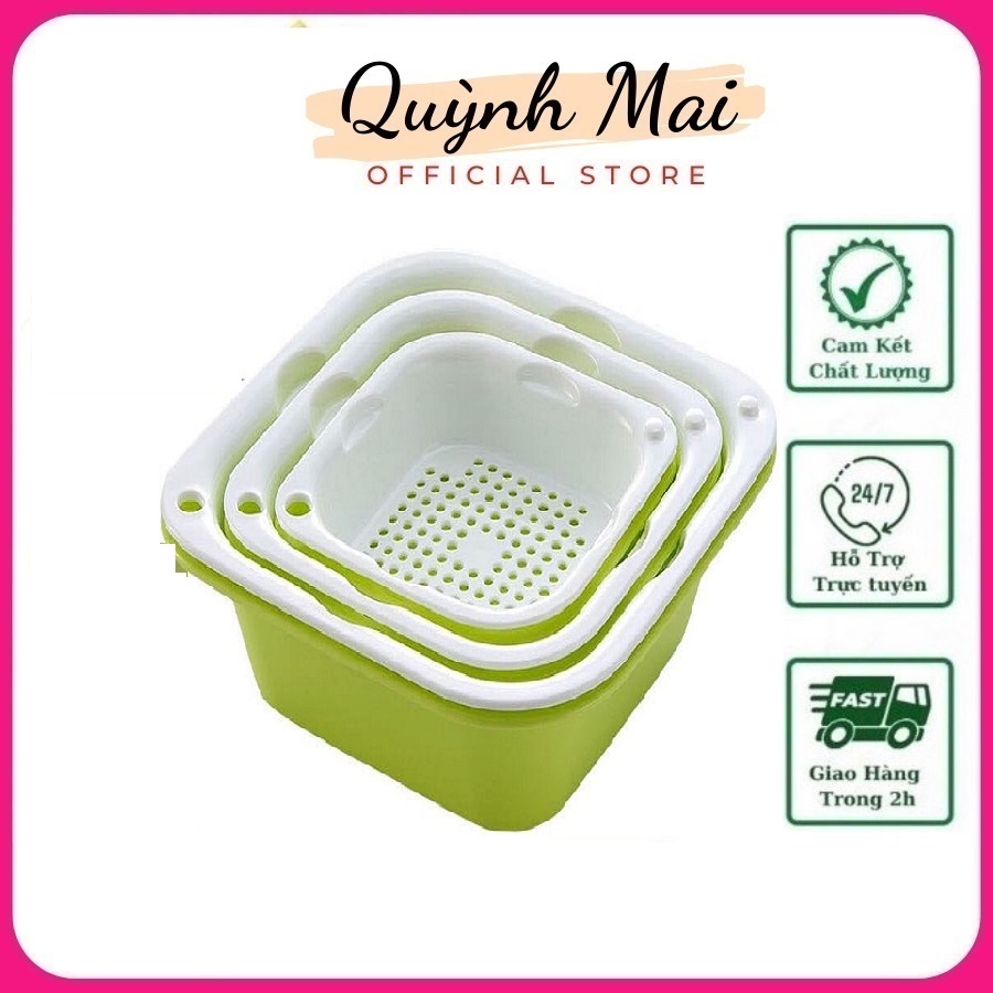 Bộ 3 Rổ Nhựa Chữ Nhật ECOCO Kèm Thau Tiện Lợi