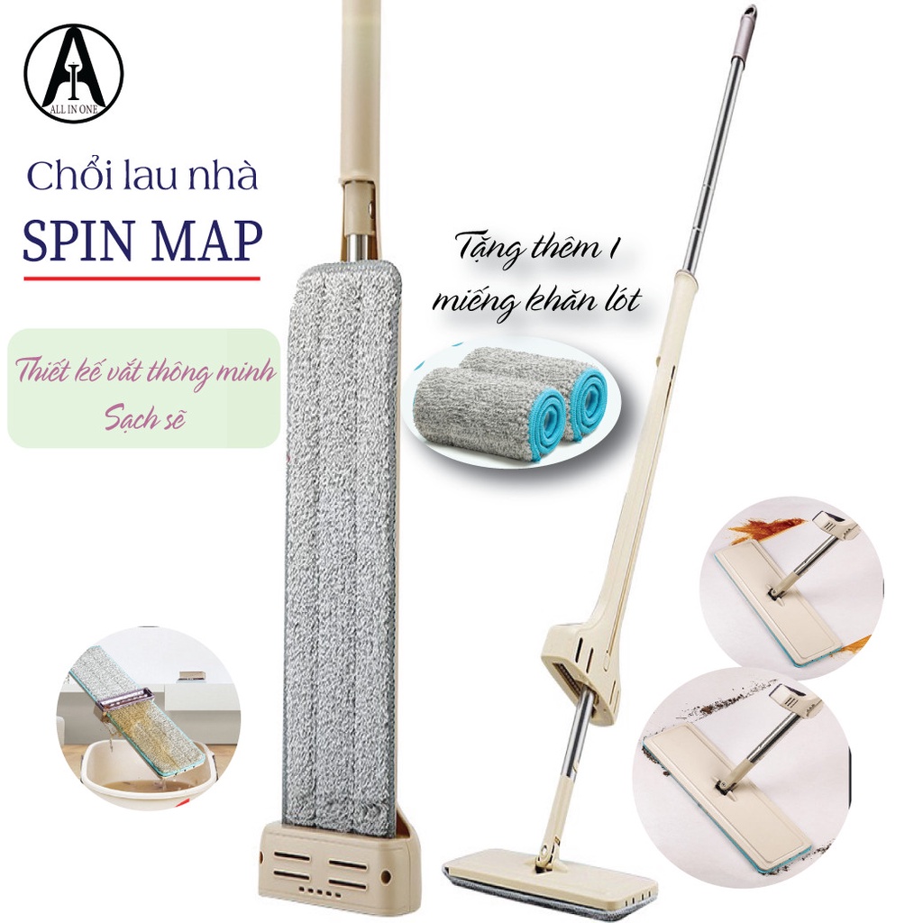 Bộ Chổi Lau Nhà Tự Vắt Thông Minh Spin Map Trục Xoay 360 Độ Vệ Sinh Sạch Sẻ Mọi Ngóc Ngách