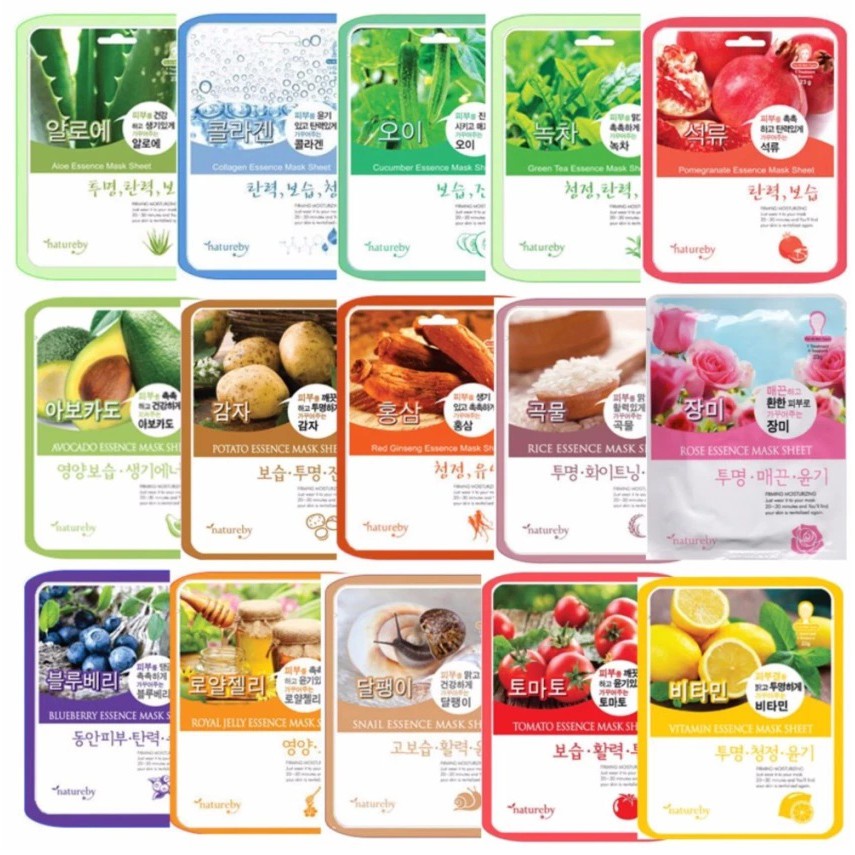 MẶT NẠ GIẤY DƯỠNG DA (Collagen, Cucumber, Vitamin, Snail, Tomato) NATUREBY ESSENCE MASK SHEET 23g