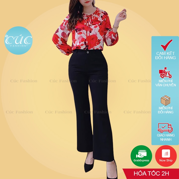 Quần ống loe Cúc Fashion ống rộng lưng cao vải đẹp cao cấp dày dặn dài suông công sở màu đen thời trang đi học Q70