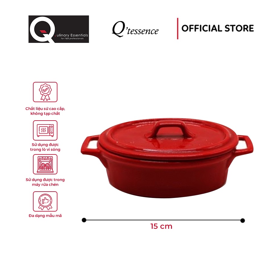 Tô Soup Q'tessence Có Hai Tay Cầm Kèm Nắp Màu Đỏ 15Cm