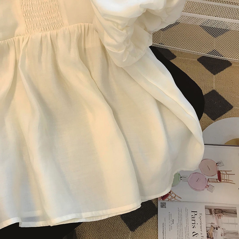 Áo Kiểu Chiffon Tay Phồng Cổ Vuông Thiết Kế Mới Thời Trang Mùa Hè Cho Nữ