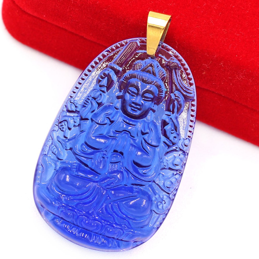 Mặt Phật Thiên Thủ Thiên Nhãn pha lê xanh 5 cm