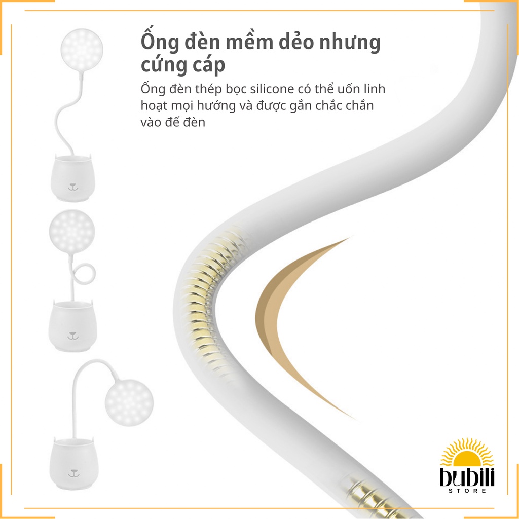 Đèn học để bàn Đựng bút Ánh sáng 3 màu Làm mờ vô cấp Hình tròn