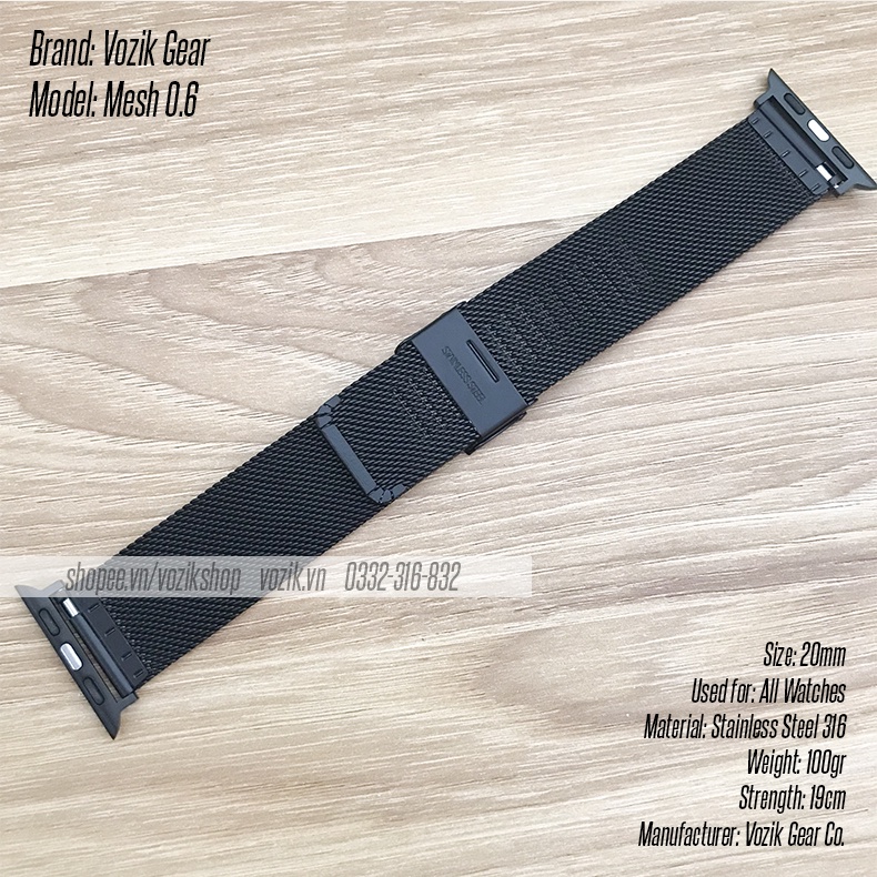 Dây đeo đồng hồ thép lưới mesh Mesh 0.6mm VOZIK - milanese strap band for watches