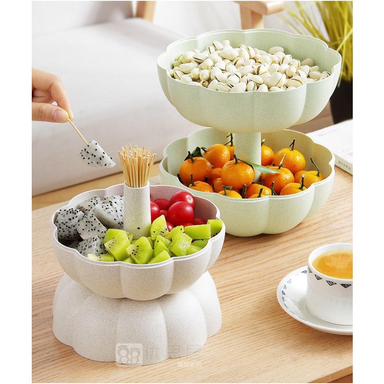 Khay đựng bánh kẹo trái cây đa năng 2 tầng hình bí ngô xinh xắn