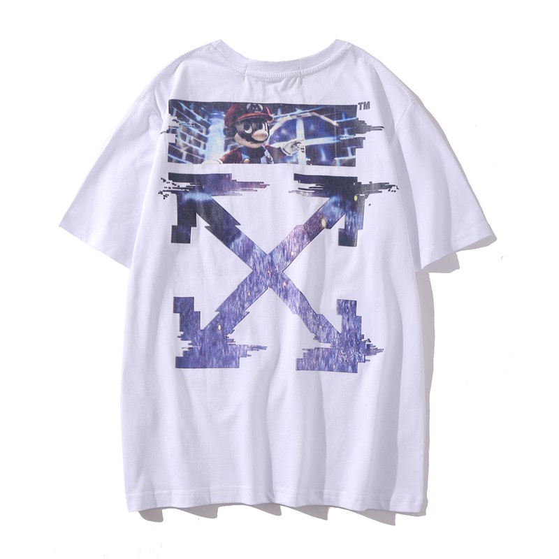 Off White Áo Thun Ngắn Tay Cổ Tròn Họa Tiết Hoạt Hình Thời Trang Cho Nam Nữ