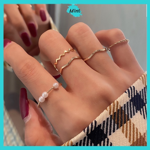 Set Nhẫn ❤️FREESHIP❤️ Bộ Nhẫn 5 Món Phong Cách Hàn Quốc Chất Liệu Hợp Kim Mạ Bạc - Set Nhẫn Ngọc Trai Nhân Tạo Mới Mẻ