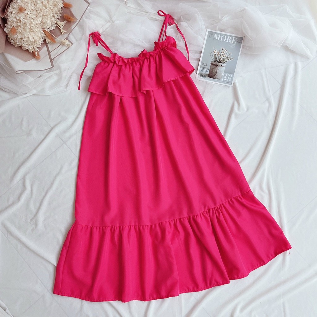 Đầm 2 dây cột nơ vai kiểu tiểu thư siêu hót feedback - Bảo An Shop