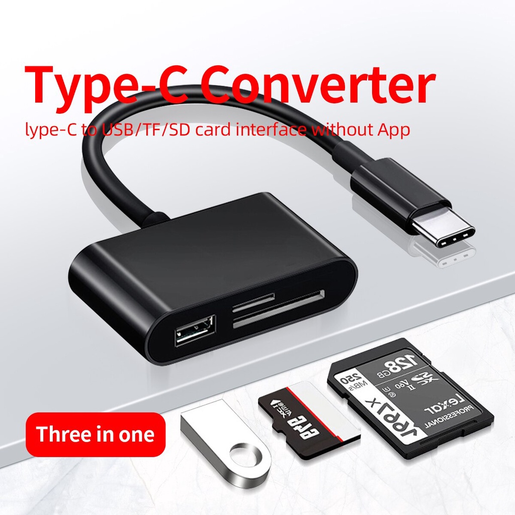 Đầu đọc thẻ 3 trong 1 USB loại C Bộ chuyển đổi OTG Đầu đọc thẻ Micro USB SD / TF cho điện thoại thông minh Macbook Cáp truyền dữ liệu U Disk Reader