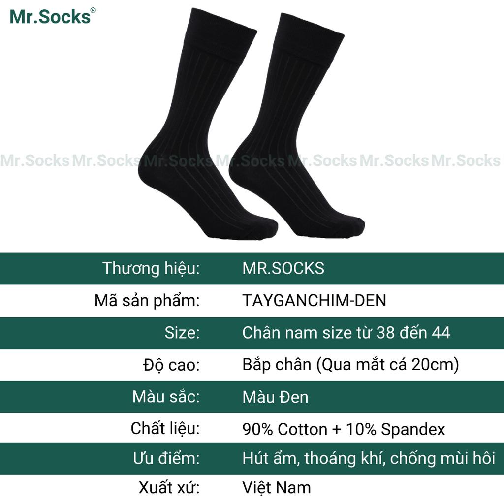Tất nam công sở cổ cao Mr.Socks màu đen họa tiết gân chìm, chất liệu cotton cao cấp hút ẩm thoáng khí - TAYGANCHIM-DEN