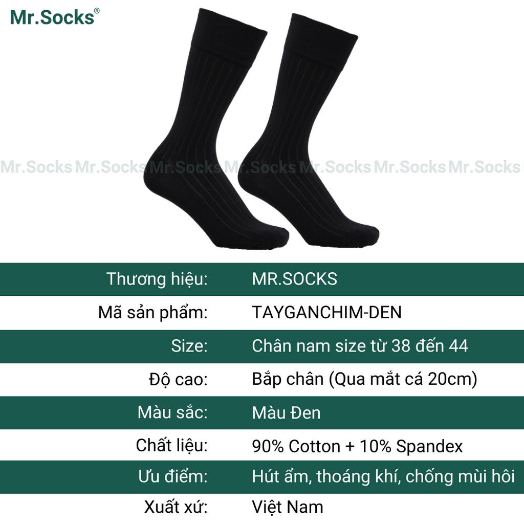 Combo 5 đôi tất nam cổ cao công sở màu đen Mr.Socks gân chìm, cotton cao cấp hút ẩm thoáng khí - TAYGANCHIM-DEN-CB5