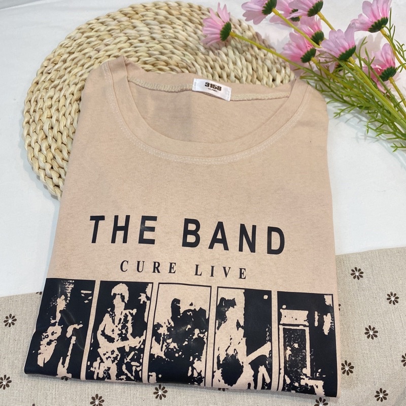 Áo phông 3158 nam nữ tay lỡ, áo thun ovesize form rộng chất cotton khô in chữ THE BAND