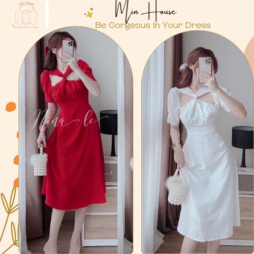▧đầm váy trắng dự tiệc chéo ngực siêu xinh-Freeship-hàng cao cấp loại 1-váy đám cưới đẹp style hàn quốc