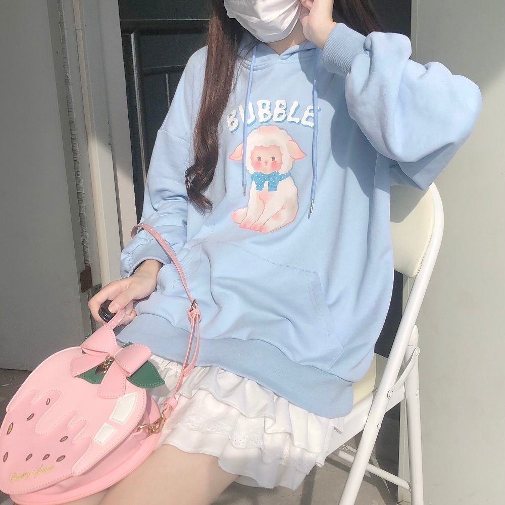 Áo hoodie ZHELIHANGFEI tay dài dáng rộng phong cách Nhật Bản thời trang dành cho nữ