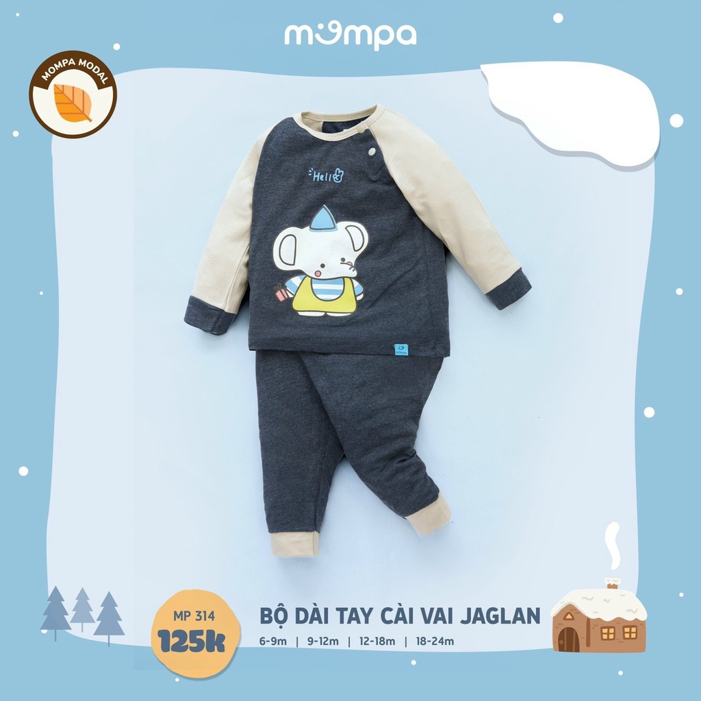 [CHÍNH HÃNG] Bộ dài tay cài vai jaglan bo gấu họa tiết trẻ em đáng yêu MP314 Mompa