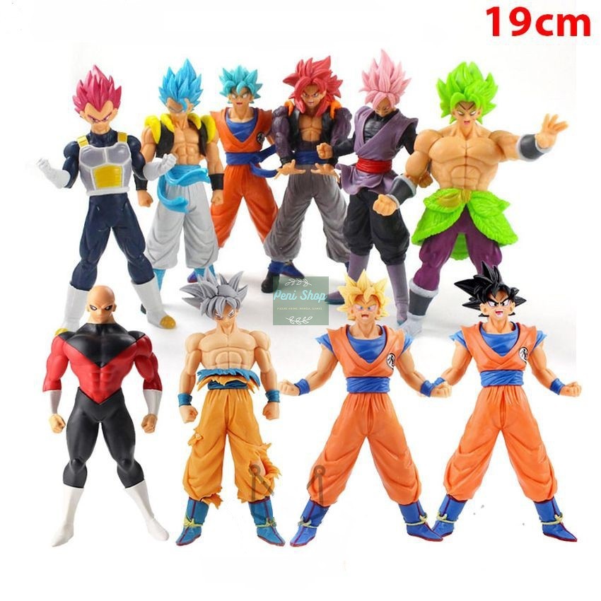 Bộ 10 Mô hình Dragon Ball SonGoku Gogeta Broly Jiren Vegeta Super Saiya SSJ4 Hàng Đẹp Cao 19cm Anime - 7 Viên Ngọc Rồng