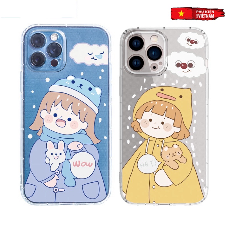 Ốp lưng iphone 6, 6s plus, 7 8 Plus, X, XS, XR, XSMAX, 11, 12, 13 PROMAX TRONG SUỐT EM BÉ MÙA ĐÔNG PKVN