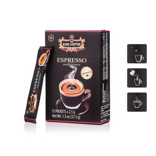 Cà Phê Đen Hòa Tan Espresso KING COFFEE - Hộp 15 gói x 2.5g