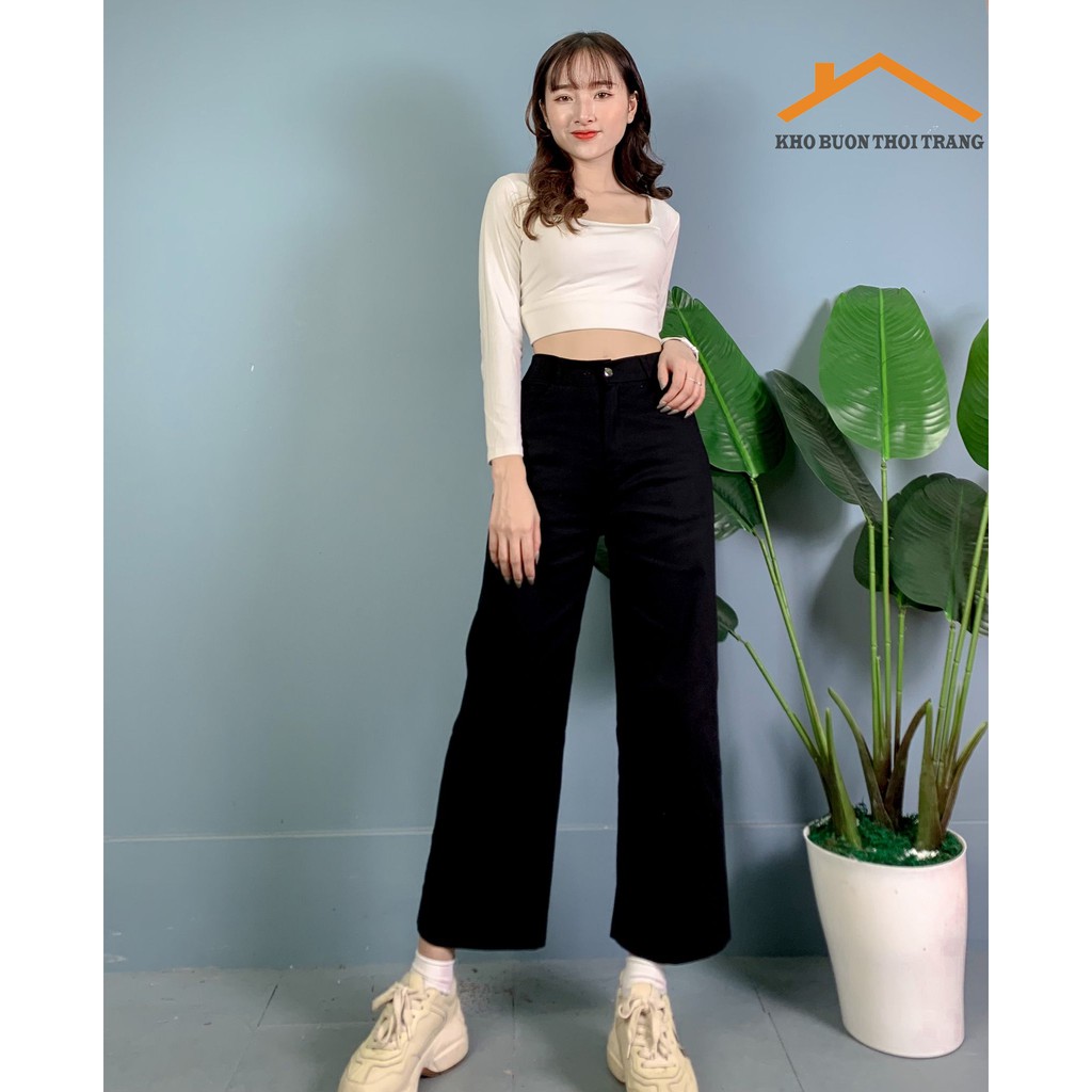 Quần Jean Trơn Ống Rộng Ullzang Phong Cách Hàn Quốc dài 98-100cm