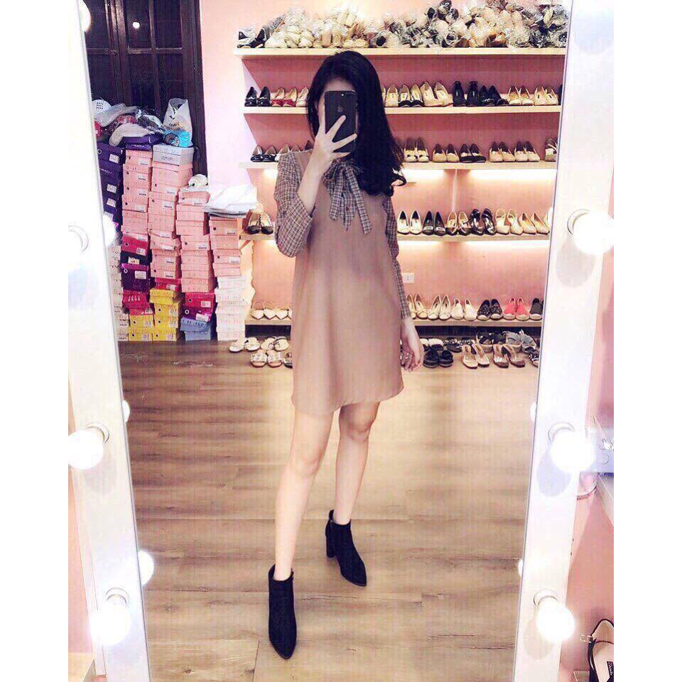 Đầm phối tay cổ sơ mi