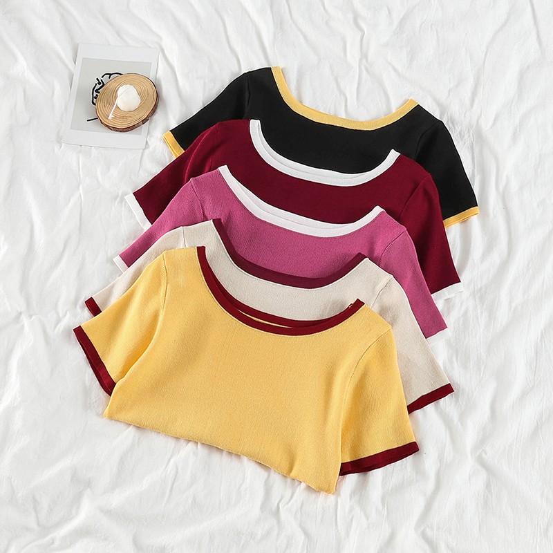 NUZIRO Áo croptop  dệt kim thiết kế đơn giản dễ phối đồ cho nữ