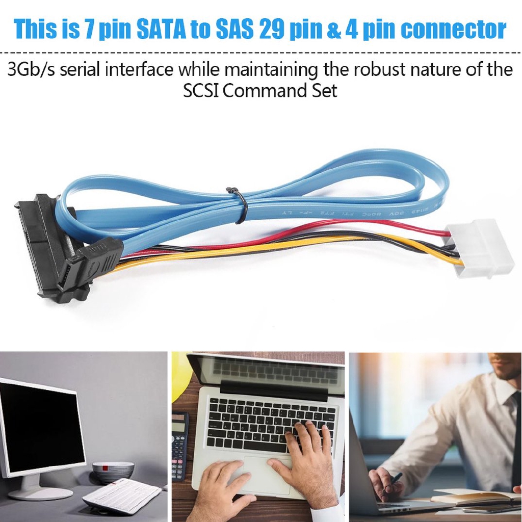 【PS】7 Pin SATA Serial ATA to SAS 29 Pin & 4 Pin Cable Male Connector Adapter