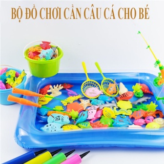 Bộ câu cá kèm phao,rỗ và bơm ,vợt....Đồ chơi câu cá cho bé, có bể phao