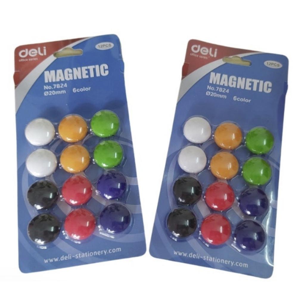 Vỉ nam châm màu dính bảng dạy học Deli 7824 - Vỉ 12 viên