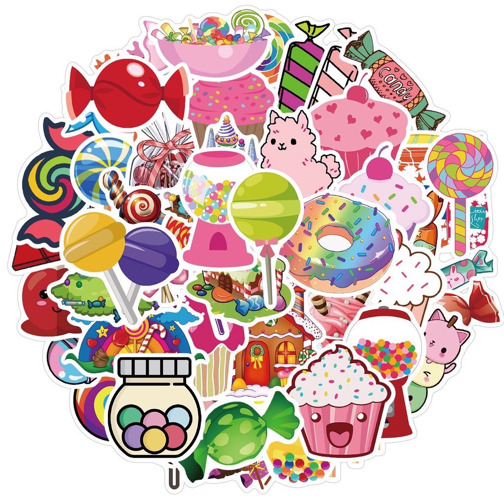 H151 - Sticker Bánh Kẹo màu hồng - PVC/ Hình dán Chống nước