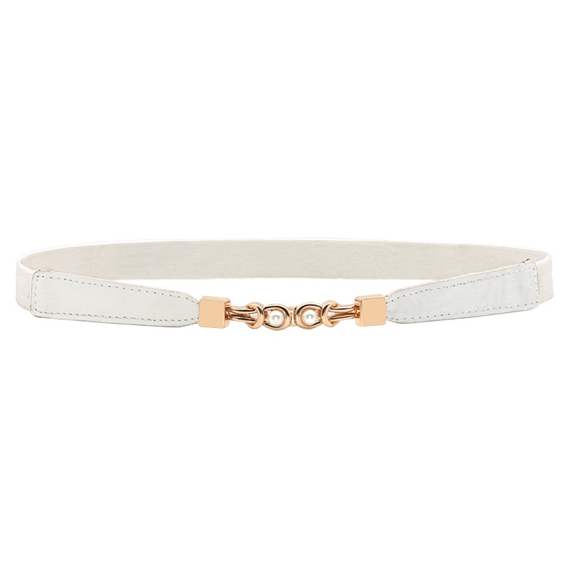 Thắt Lưng Co Giãn Màu Đen / Nâu Đính Ngọc Trai Dành Cho Nữ