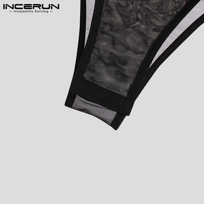 Áo liền quần INCERUN dài tay cổ tròn thiết kế xuyên thấu thời trang cho nam