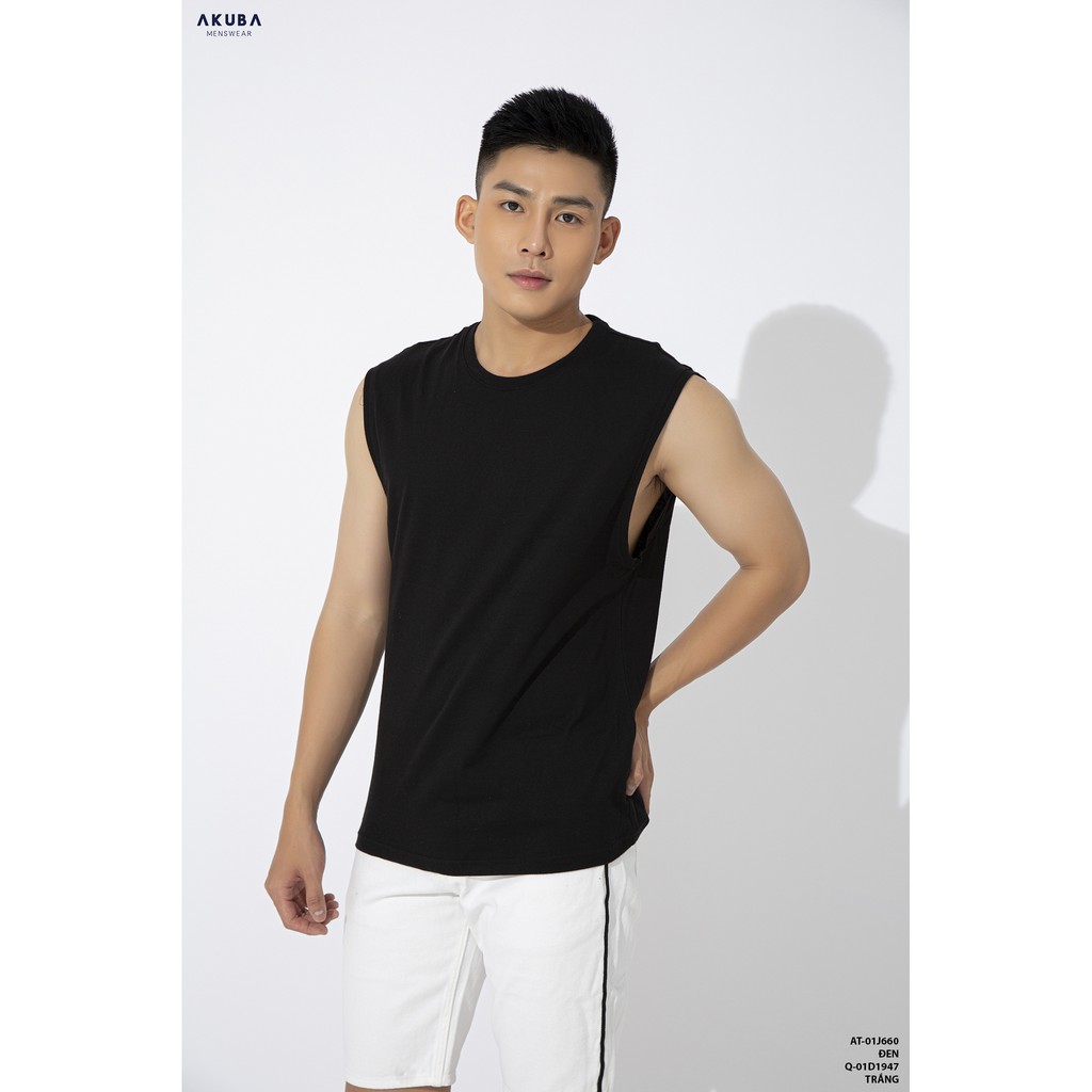 Áo thun tanktop nam trơn AKUBA form regular, chất thun cotton single cao cấp, co dãn tốt, thoáng mát 01J660