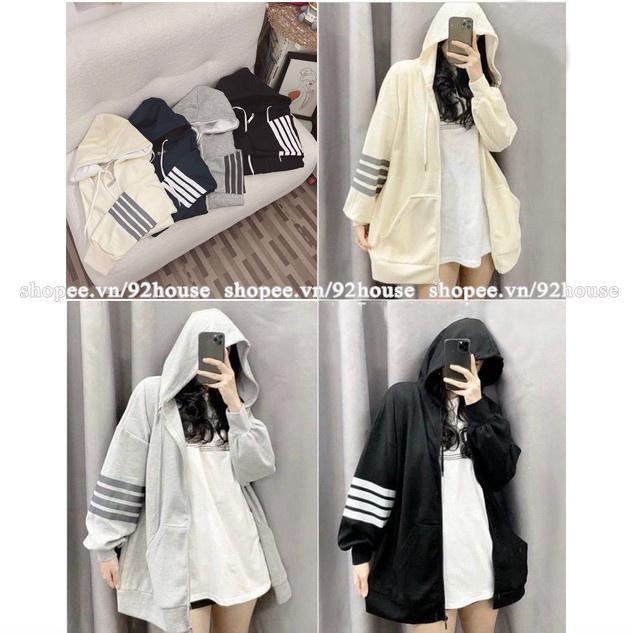 Áo khoác nỉ phong cách thể thao freesize / Áo gió ulzzang unisex tay kẻ sọc