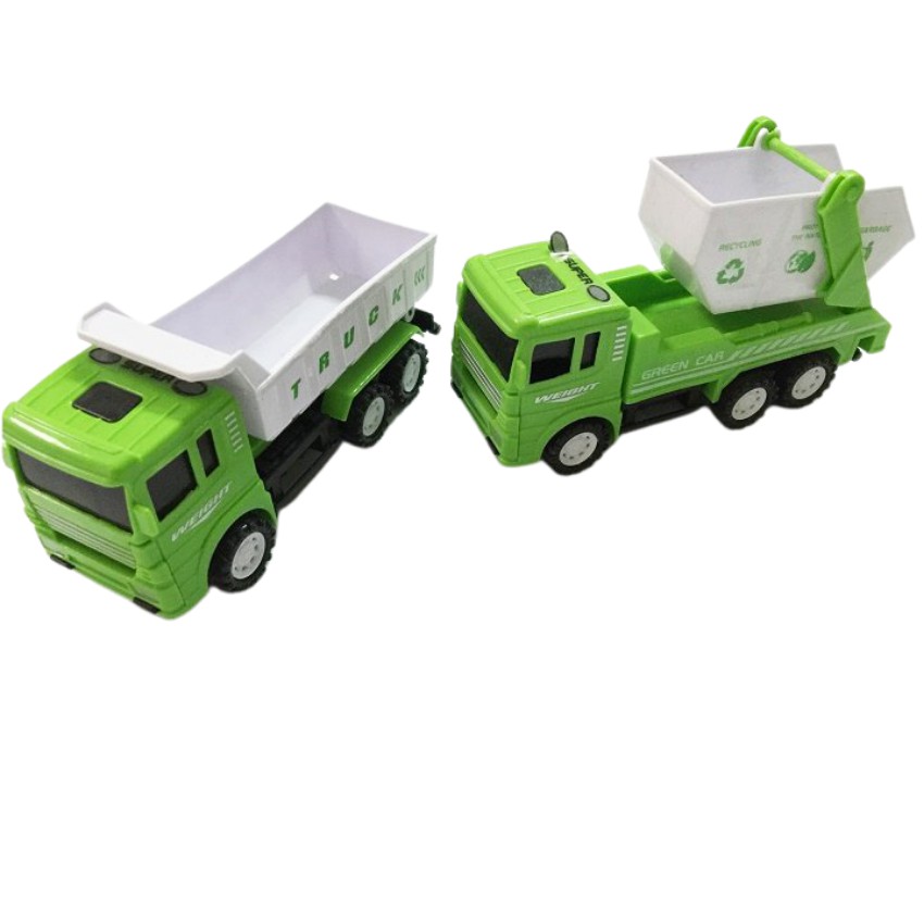 Đồ Chơi Xe Chở Rác Gồm 4 Chiếc Màu Xanh Lá, Di Chuyển Đà Cót, Dành Cho Các Bé Đam Mê Sưu Tập Xe