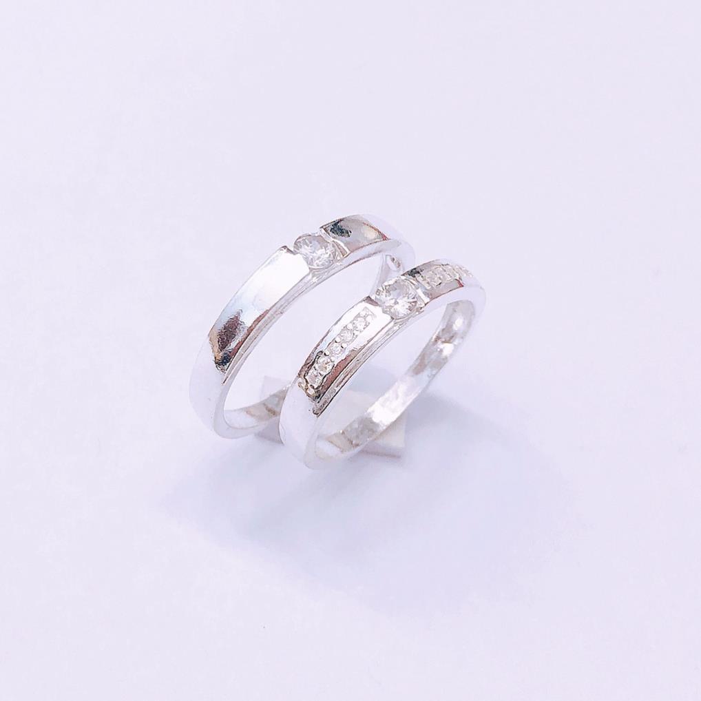 Nhẫn đôi bạc ta cao cấp, nhẫn cặp nạm đá tinh tế, nhẹ nhàng - Bạc KIM HƯNG