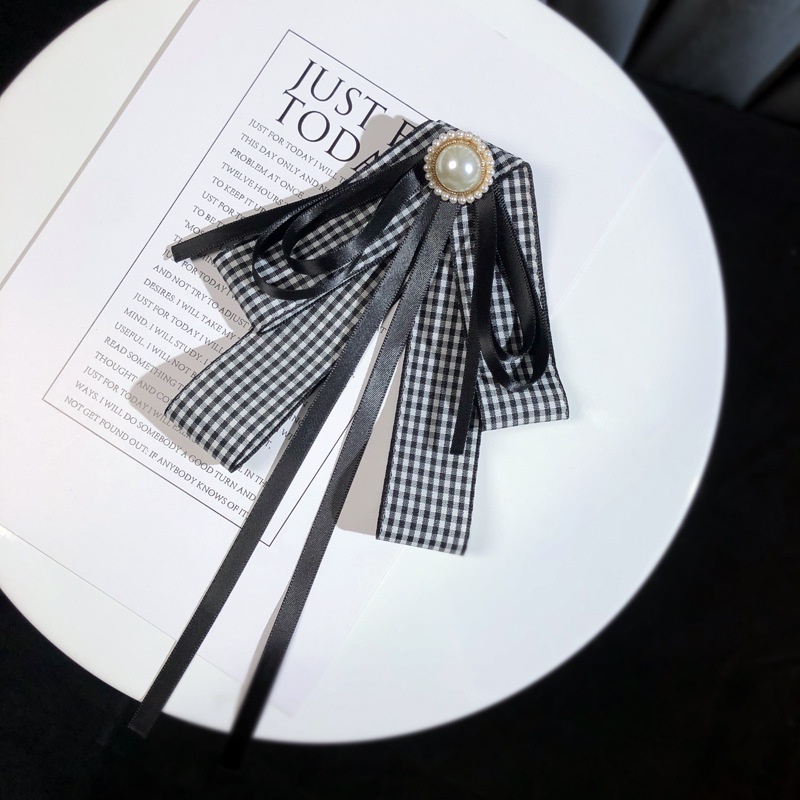 Ghim Cài Áo Hình Nơ Đính Ngọc Trai Giả Màu Đen / Trắng Kiểu Vintage Thời Trang Cho Nữ