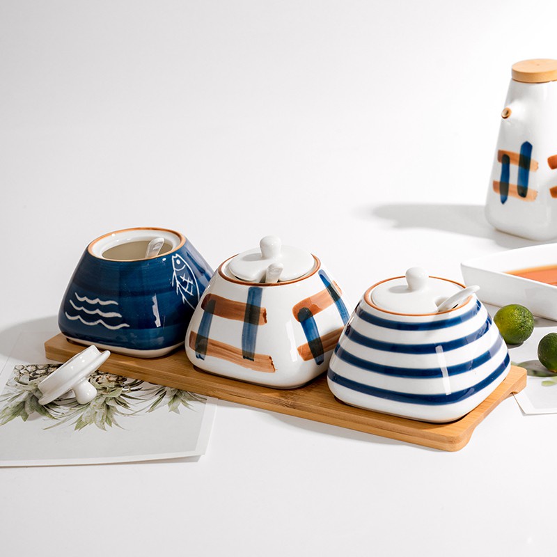 Hũ, Lọ Sứ Đựng Gia Vị Cao Cấp Có Thìa Decor Phòng Bếp Sang Trọng