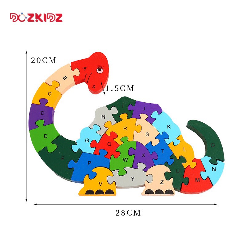 Đồ chơi gỗ xếp hình - Xếp hình26 miếng 2 mặt động vật chữ cái và số cho bé từ 3-7 tuổi - DOZKIDZ